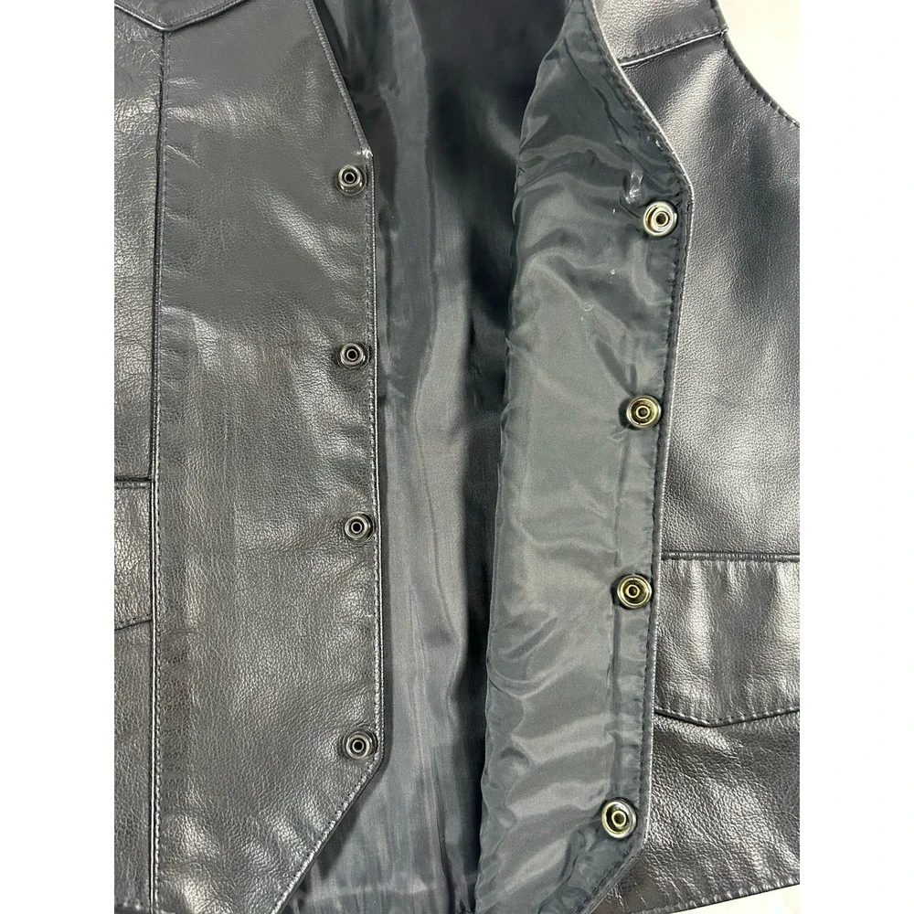 Hillside Leather Biker Vest Sz 44 Black Made In USA Motorcycle Cowboy Western